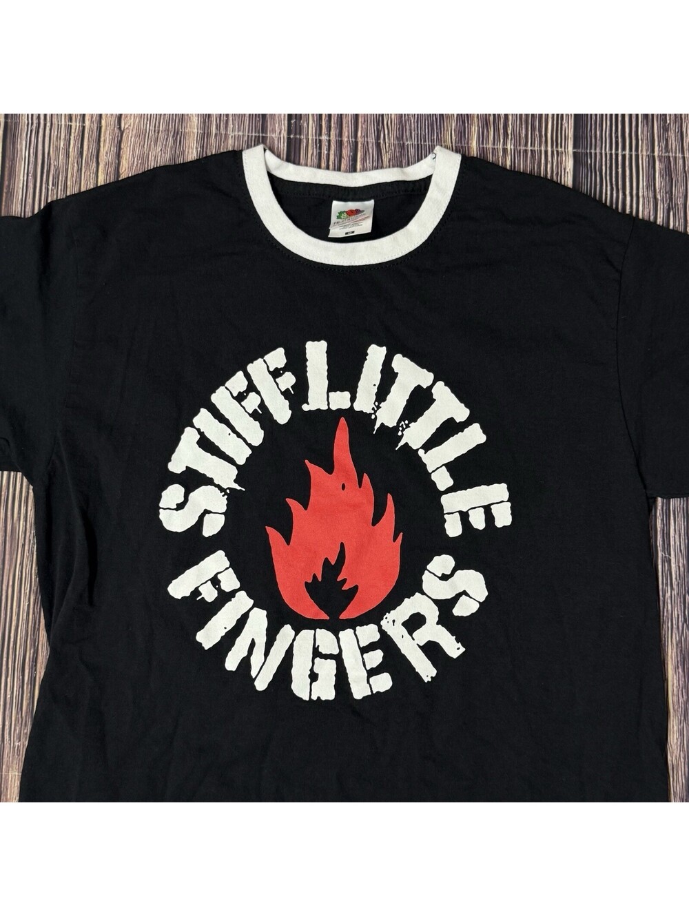Stiff Little Fingers Flame Logo Ringer T-Shirt Womens Size M Black Punk Band Tee